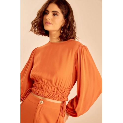 Blusa Tecido Pala Franzida Laranja Aperol