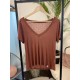 Blusa Malha Linho Decote V Marrom Negroni