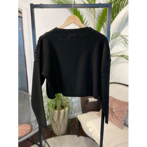 Blusa Tricot Trançada Preto